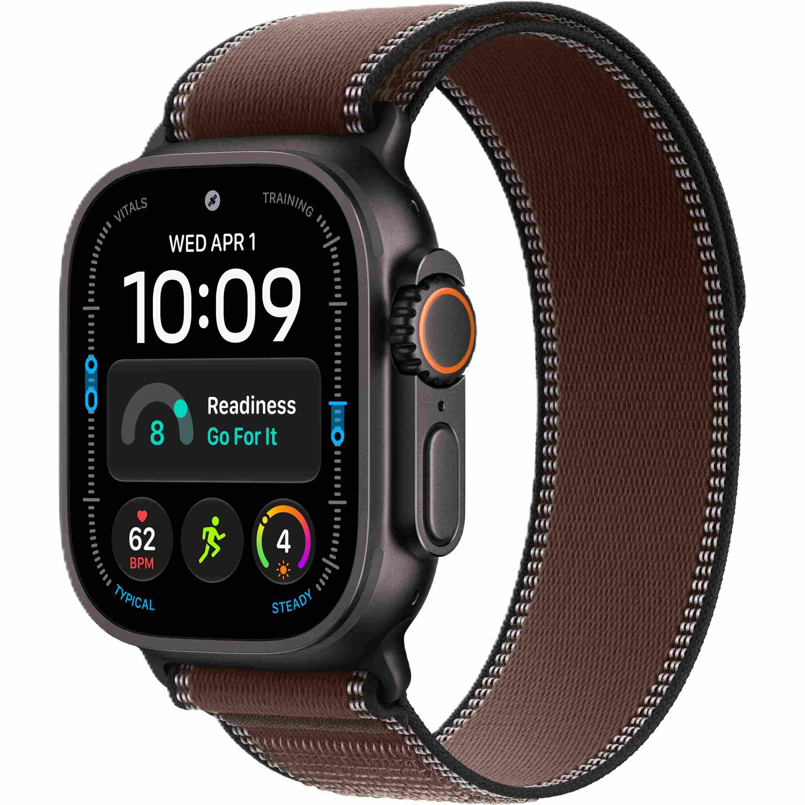 Apple Watch Ultra 4 GPS + Cellular, 49 мм, корпус из чёрного титана, ремешок Trail тёмно-коричневого цвета