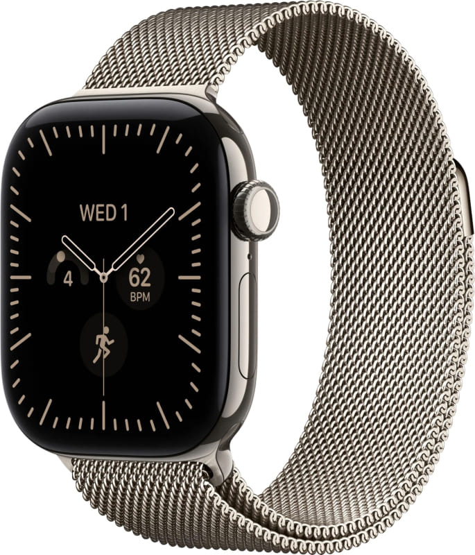 Apple Watch Series 12, 42 мм, корпус из титана, ремешок Milanese цвета «Натуральный титан»