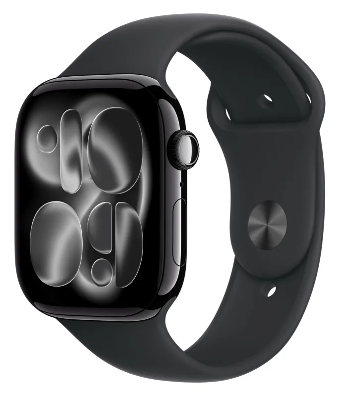 Apple Watch Series 11, 42 мм, корпус из алюминия цвета «чёрный глянец», спортивный ремешок чёрного цвета