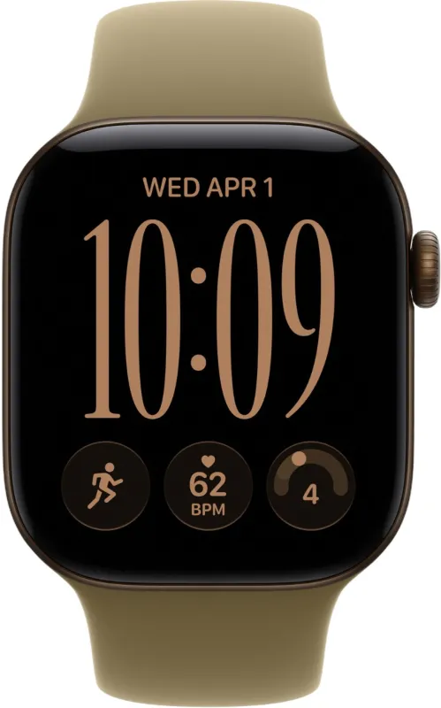 Apple Watch Series 12, 42 мм, корпус из алюминия темно-бронзового цвета, спортивный ремешок оливкового цвета