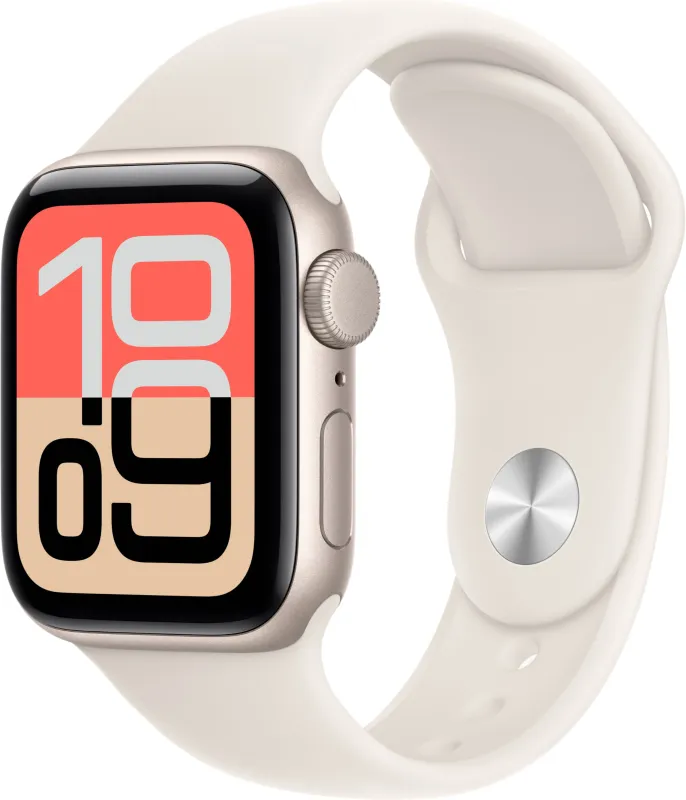 Apple Watch SE (2025), 44 мм, корпус из алюминия цвета «сияющая звезда», спортивный ремешок цвета «лёгкий румянец»