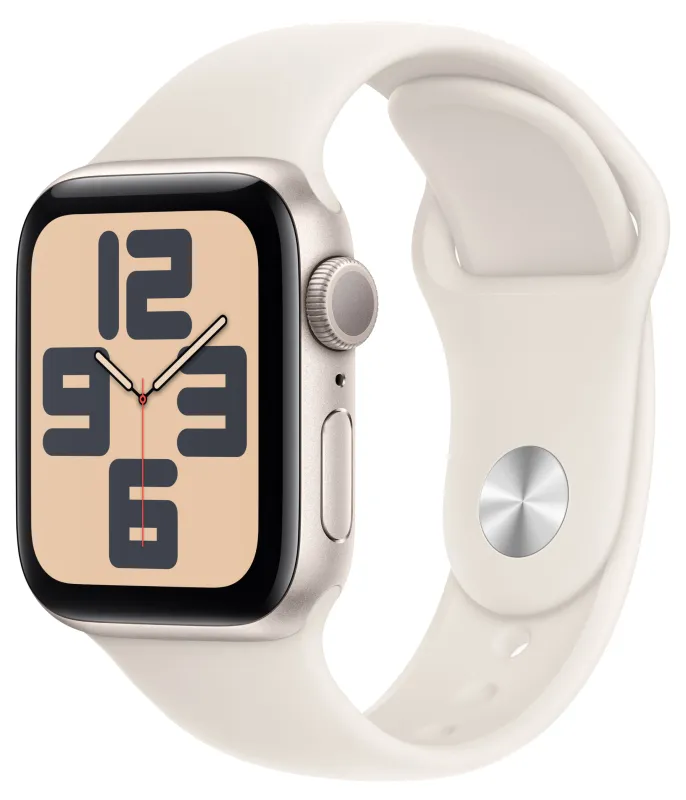 Apple Watch SE (2024), 44 мм, корпус из алюминия цвета «сияющая звезда», спортивный ремешок «сияющая звезда»