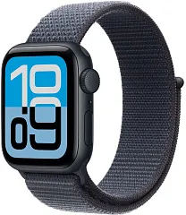 Apple Watch SE (2025), 44 мм, корпус из алюминия цвета «полуночный черный», спортивный ремешок Loop цвета «якорный синий»