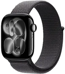 Apple Watch Series 11, 46 мм, корпус из алюминия цвета «чёрный глянец», спортивный ремешок Loop тёмно-серого цвета