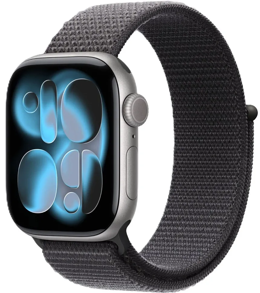 Apple Watch Series 11, 42 мм, корпус из алюминия цвета «космический серый», спортивный ремешок Loop тёмно-серого цвета