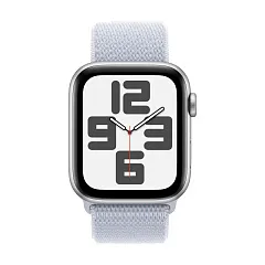 Apple Watch SE (2024), 44 мм, корпус из алюминия серебристого цвета, спортивный ремешок Loop дымчато-голубого цвета